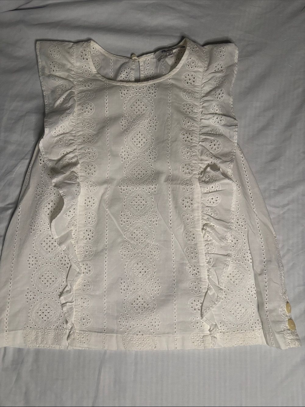 Madewell White Eyelet Ruffle Sleeveless Top 100% Cotton XS